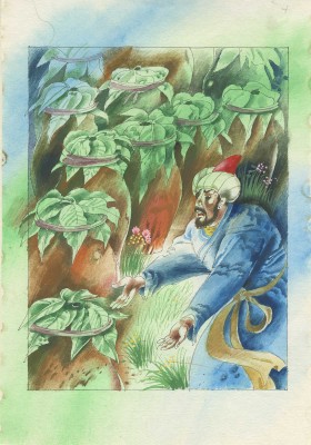 Борисов Анатолий Александрович. Макет из 22 иллюстраций на 18 листах к книге «Арабские сказки» в пересказе М. Салье